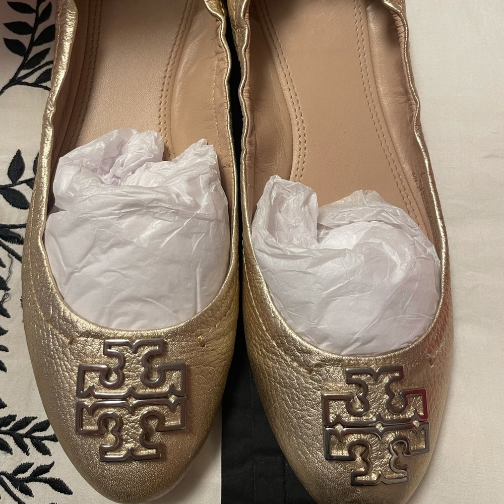 Gold tory burch flats